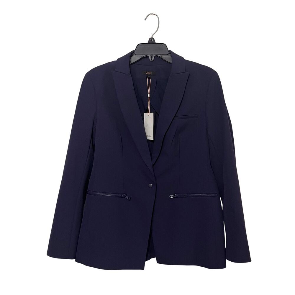 Quince Scuba Single-Breasted Convertible Blazer Womens Sz Medium Blue Minimalist